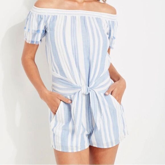 Vineyard vines striped tie front romper breaker blue stripe xs new - Picture 1 of 8